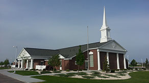 LDS Chapel with white steeple
