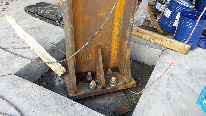 Brigham Young University Harman Building Addition steel moment column base plate and concrete blockout