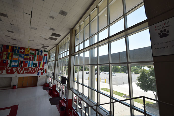 East High School commons curtain wall