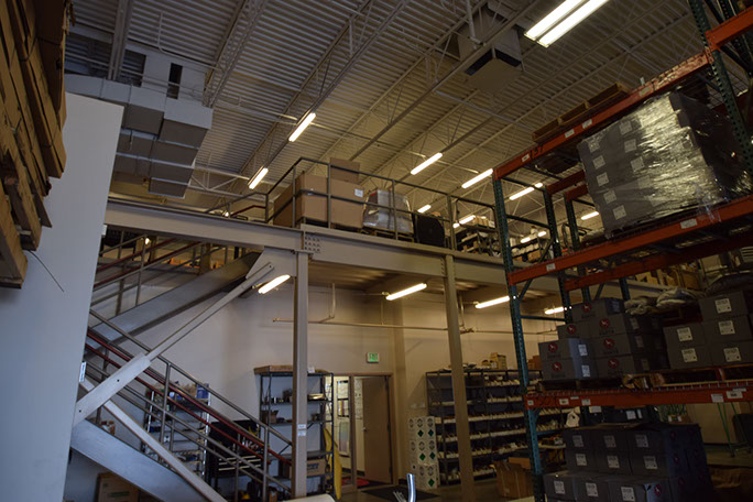 Great Dane Trailers mezzanine steel framing and pallet racks