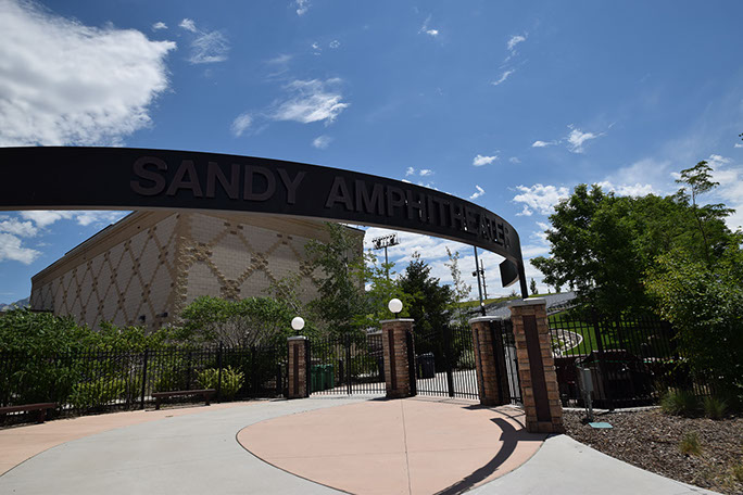 Sandy Amphitheater main entrance gate and sign
