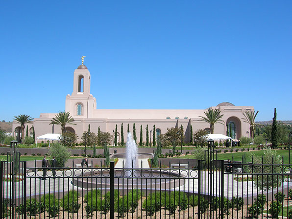 Newport Beach LDS Temple plaza and fountain