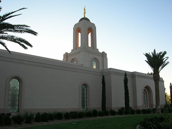 Newport Beach LDS Temple with sun in background