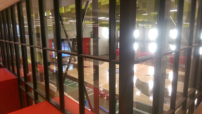 C. Mark Openshaw Education Center and Office Building curtain wall between gym and office area