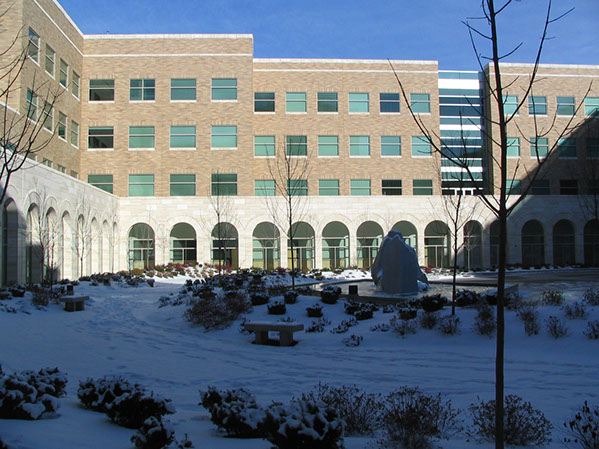 BYU Joseph F. Smith Building snowy courtyard