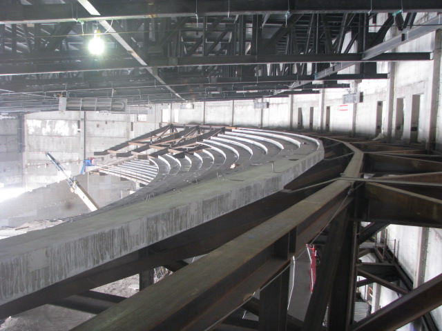 BYU-Idaho Center balcony steel and concrete under construction