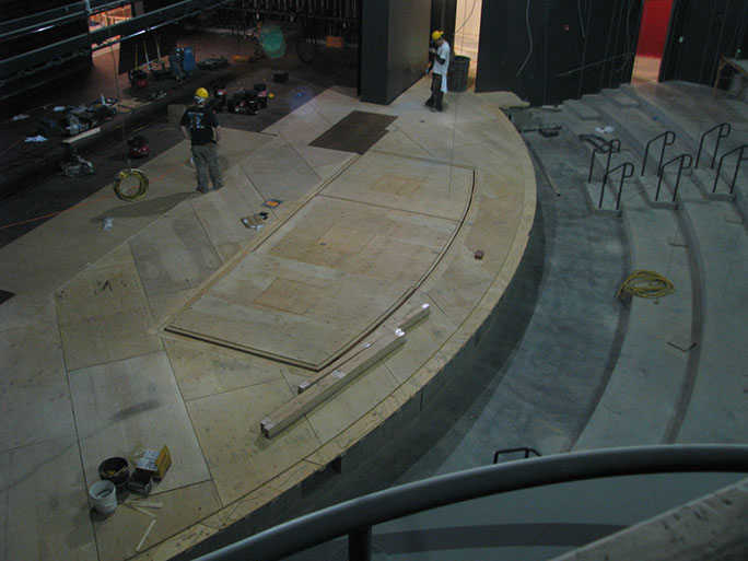 Davis Center for the Performing Arts stage and lower seating area under construction