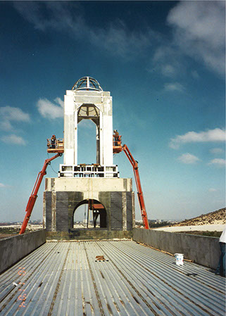 Newport Beach LDS Temple steeple construction view from the roof