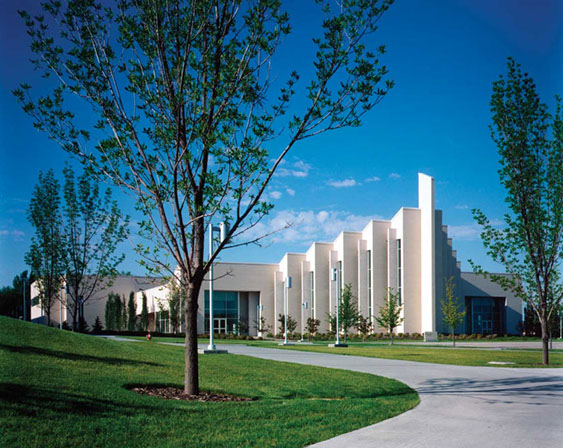 BYU-Idaho John Taylor Building blue sky background and plaza