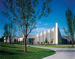 John Taylor Building front chapel with entrance and landscaping